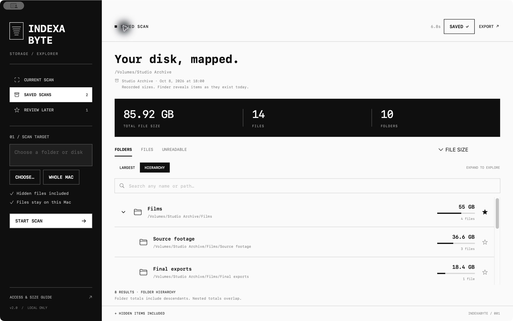 Indexabyte folder hierarchy with parent and child folders expanded